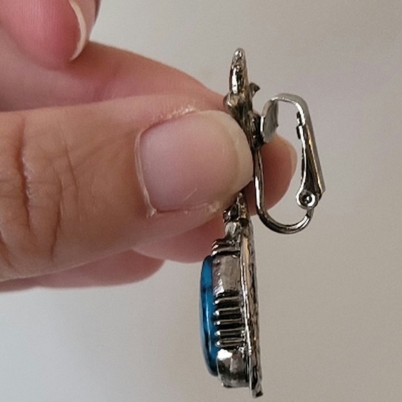 Vintage Faux Turquoise Squash Blossom Necklace & Earring Set - Picture 9 of 10